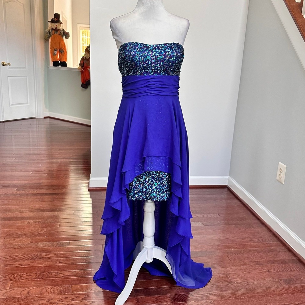 Vintage Y2K Hailey Logan Strapless Purple High Low Sequin Maxi Dress